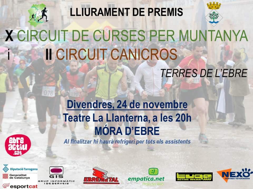 circuitebre's tweet photo. 📣Recorda: avui Festa final del Circuit de curses per muntanya i de Canicròs 2017 #terresdelebre i presentació curses nova temporada 
🕗20h
🚩teatre Llanterna
🌍#MoradEbre https://t.co/CmoVmtqjyd