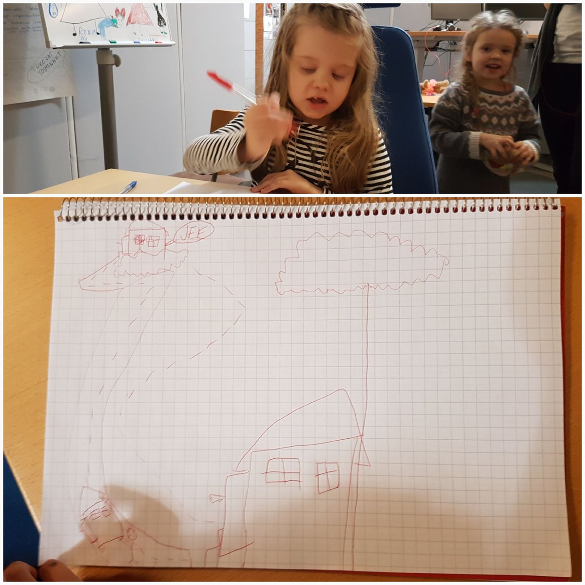 sarkka82's tweet photo. Uuden #pilvipalvelu'n suunnittelua #lapsimukaantöihinpäivä'ssä. "Talot vois siirtää pilvien päälle." 🤔 #protacon https://t.co/XNBEuPPzzI