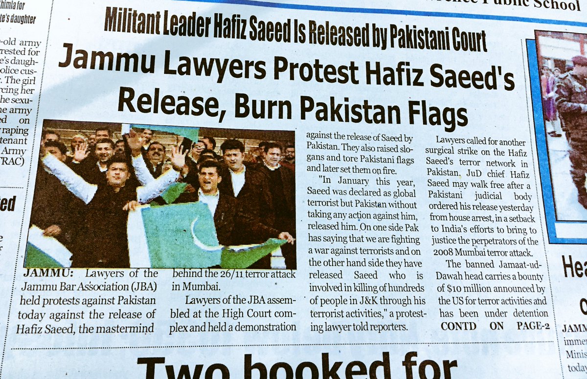 dee_bakshi's tweet photo. @nambiji @niravadesai @SirJadeja @kschib1961 @GOAAA999 @RahulPatSpeaks @hemantpali @NotAtUrService @Dibyendu69 @Rezhasan And then this came in the paper today. I wonder who is #HafizSaeed even trying to liberate. No 1 in Jammu Kashmir wants his aid. #PakKaPaapHafiz #PakSupportingTerrorism #PakTerroristState #HafeezSaeed
#Lahore #Kashmir #Mumbai #Jammu #Pakistan https://t.co/Mk09St56YN