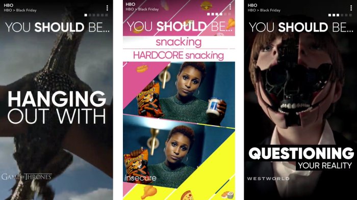 TV_Trax's tweet photo. HBO’s Black Friday Buy: A Snapchat Story Telling You to Stream Instead of Shop https://t.co/p8z3Um5WMv https://t.co/6totvSSki0
