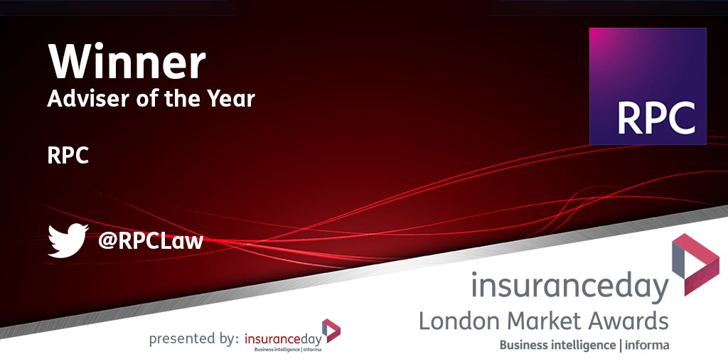 RPCLegal's tweet photo. Congratulations to our #Insurance group, recognised "Adviser of the Year" at the #IDAwards yesterday – 2nd award for the team this year https://t.co/TkWuX696GD