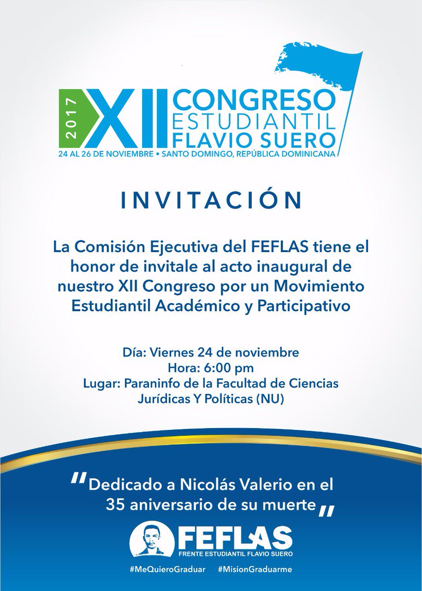 Hoy Acto de Apertura  #12vo Congreso Estudiantil Flaviosuero #FEFLAS6 Por un Movimiento Estudiantil Academico y Participativo #UASD RT