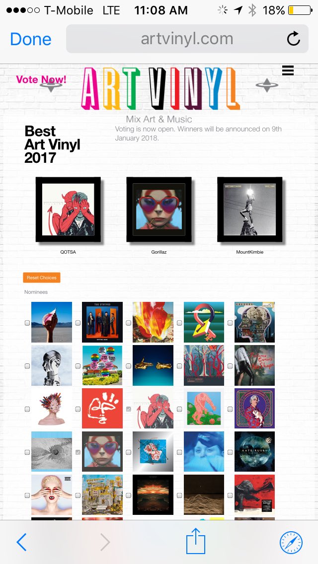 DannyBoyNYC's tweet photo. I just voted for this years best @Art_Vinyl award! These are my picks ➡️ 1- @qotsa 2- @gorillaz 3- @mountkimbie #Bav17 #vinyl !!! https://t.co/HaAqmnV9w1