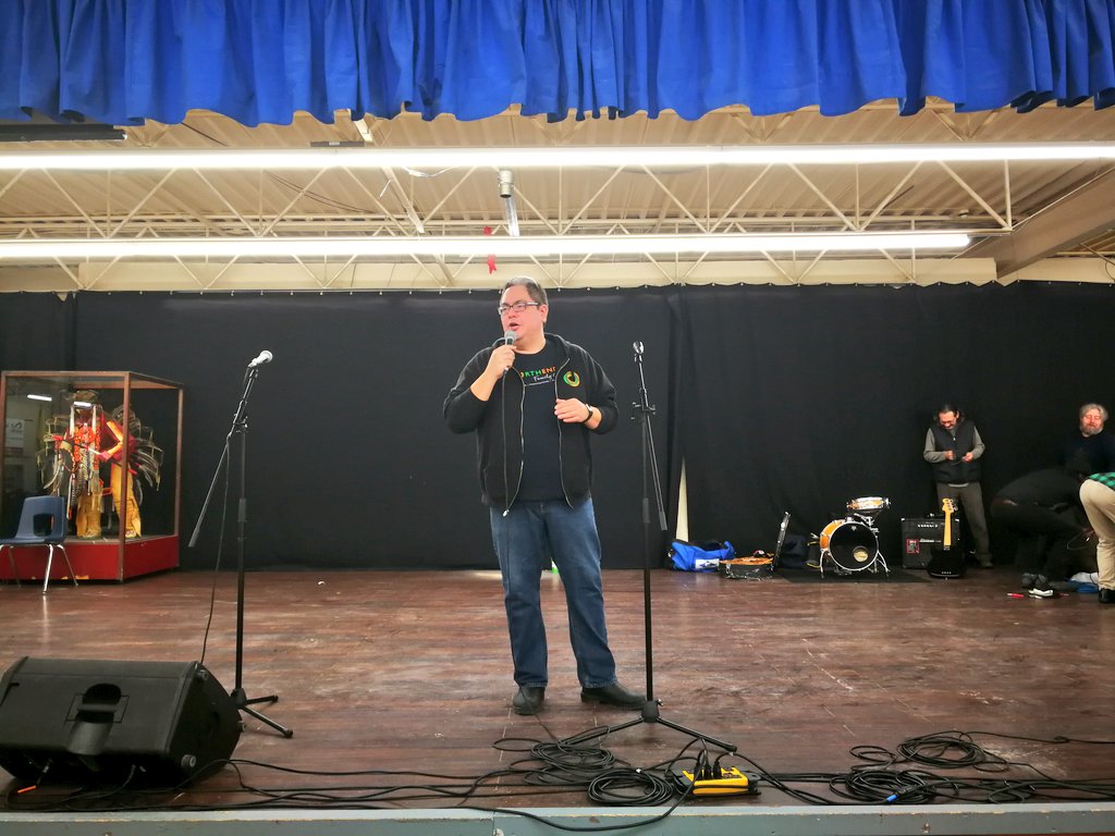 NorthEndRising's tweet photo. NECRC Board Chair @kyle_j_mason speaks at this morning's @LITEwinnipeg pancake breakfast about the great work of the @NorthEndFamCen! #NorthEndRising #Breakfast2017 #Winnipeg #cbcmb https://t.co/ry1AEmlEnK