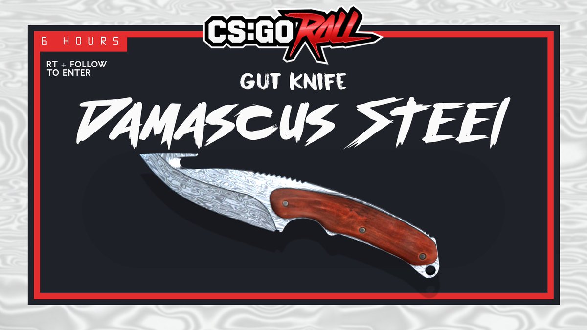 CSGORoll's tweet photo. Gut Knife | Damascus Steel - GIVEAWAY

- Retweet &amp; Follow
- Enable notifications on CSGORoll
- Play Free Spin https://t.co/eVBIdbhBWj

Good Luck! https://t.co/hBjdC91Ece