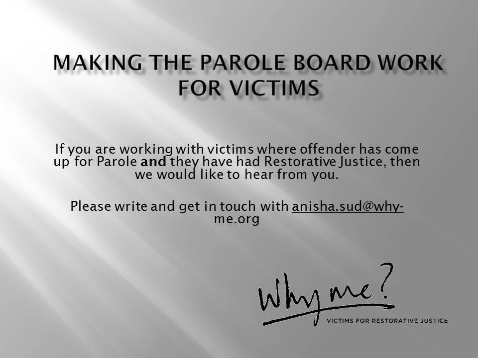 whymeUK's tweet photo. Making the @Parole_Board work for victims. If you are victim, restorative justice service or victim advocacy group, we'd love to hear from you. Please share with your network. #RJWeek2017 https://t.co/5wbngb2hLL https://t.co/DKG7Uxob2S