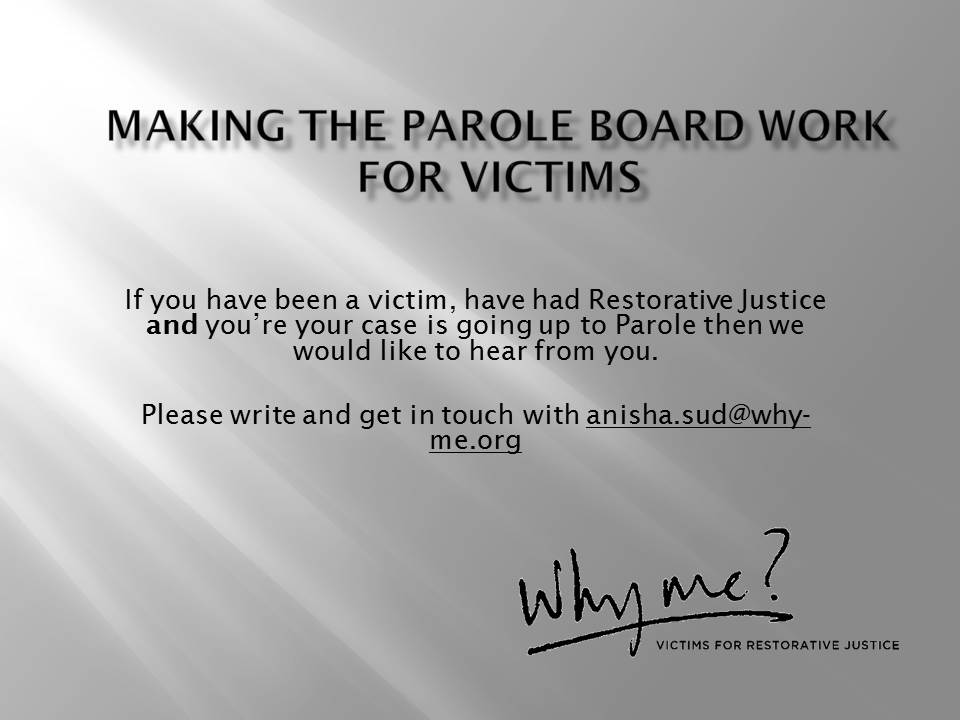 whymeUK's tweet photo. Making the @Parole_Board work for victims. If you are victim, restorative justice service or victim advocacy group, we'd love to hear from you. Please share with your network. #RJWeek2017 https://t.co/5wbngb2hLL https://t.co/DKG7Uxob2S