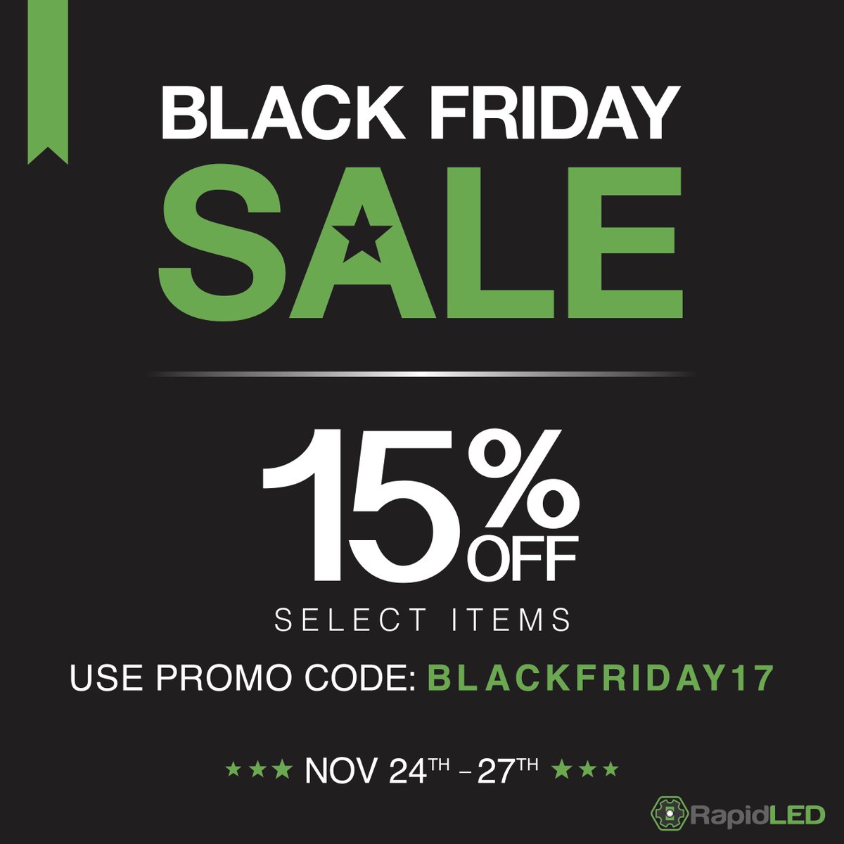 rapidled's tweet photo. Now through Monday get 15% off most items storewide using code BLACKFRIDAY17!

https://t.co/smOAXpIGjy https://t.co/G6pgldHANO