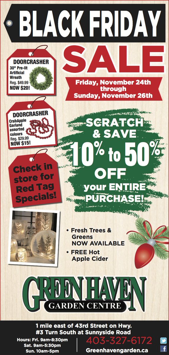 green_haven_yql's tweet photo. Our Black Friday Sale starts today & runs all weekend long! #yql #blackfriday #Christmas #freshtrees https://t.co/W6opeEAJ7O