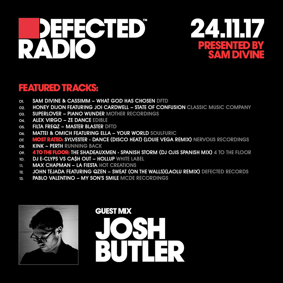 This week's Defected Radio Show with <a href="/djsamdivine/">Sam Divine</a> has landed, <a href="/joshbutlermusic/">Josh Butler</a> on the guest mix! 🔥

smarturl.it/dradiostream
