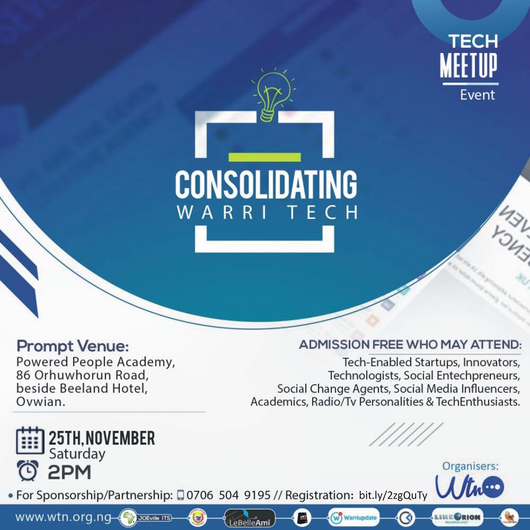 WarriUpdate's tweet photo. @warritechnetwok @okoropaul @IghoTietie @bongosway @powered_people @IconicKels @LeBelleAmi @kelsoftsolution @LinkorionTech @JOEvilleITS @topchuqs @Kpoko1005FM What is #WarriTechMeetup all about? Who may attend and why should they attend? https://t.co/Daba8GO3yD