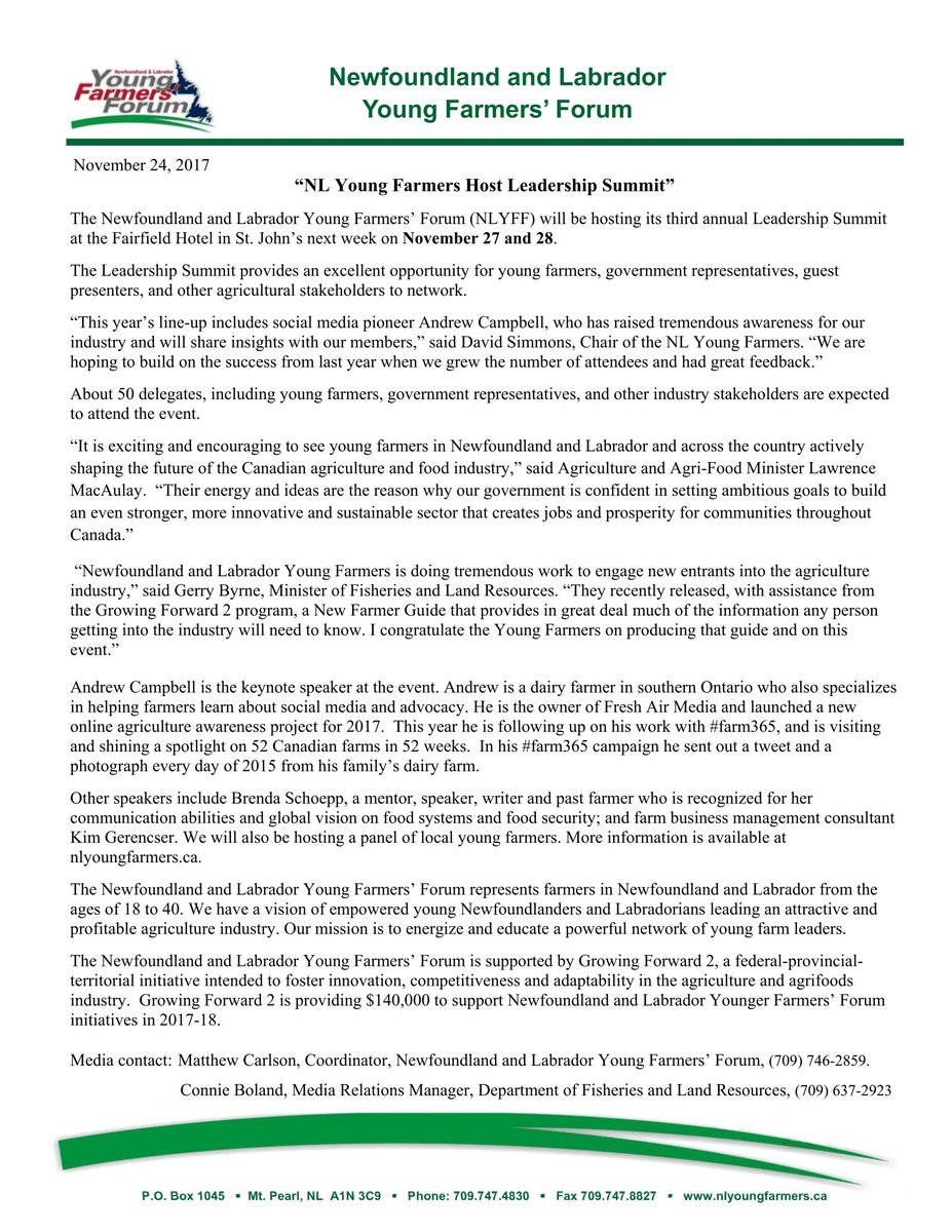 NLYoungFarmers's tweet photo. NEWS RELEASE - "NL Young Farmers Host Leadership Summit”. https://t.co/tG50gSl3fh https://t.co/zy2ItvcfB1