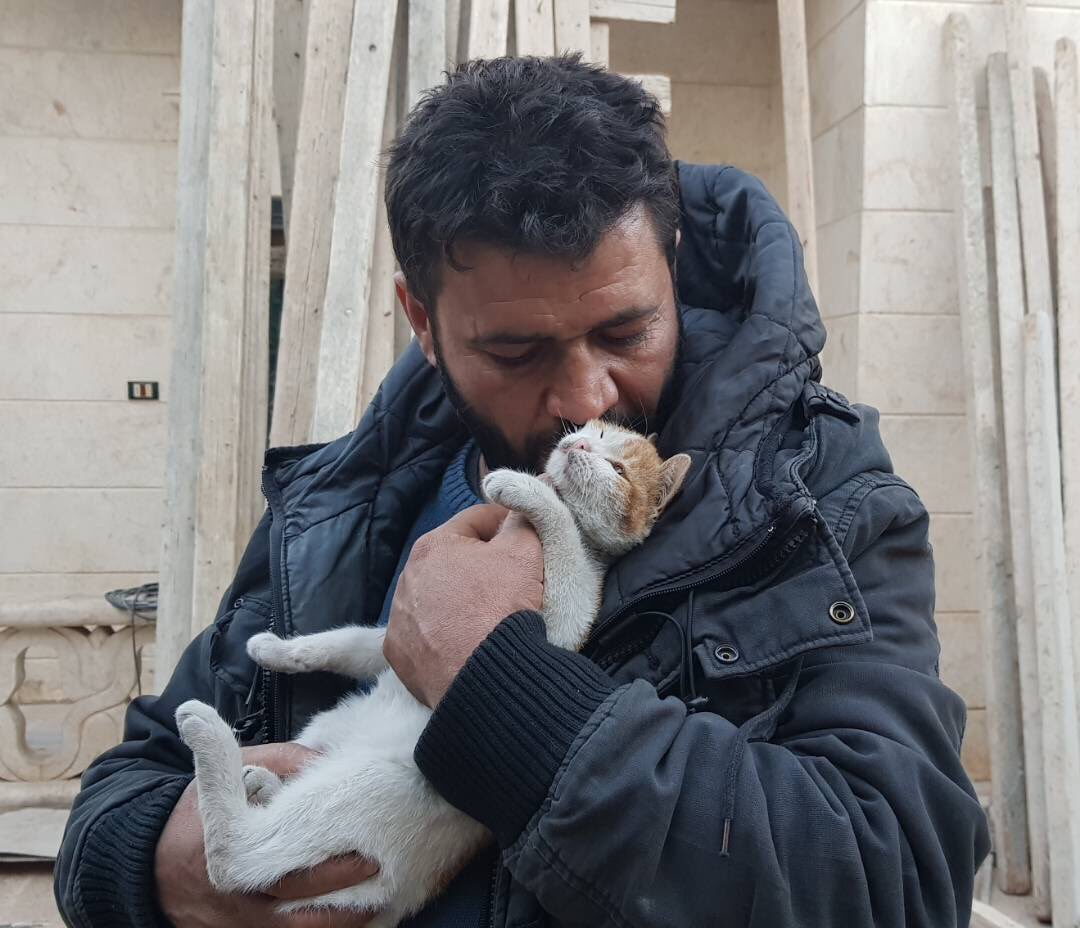 SyrianSanctuary's tweet photo. Today another day and we try to have hope and to back to smile #HouseofCatsErnesto #CatMan #Aleppo #SyrianCats #Friends #Dad #CatsDaddy @theAleppoCatman https://t.co/uzgq6FQ7Fz