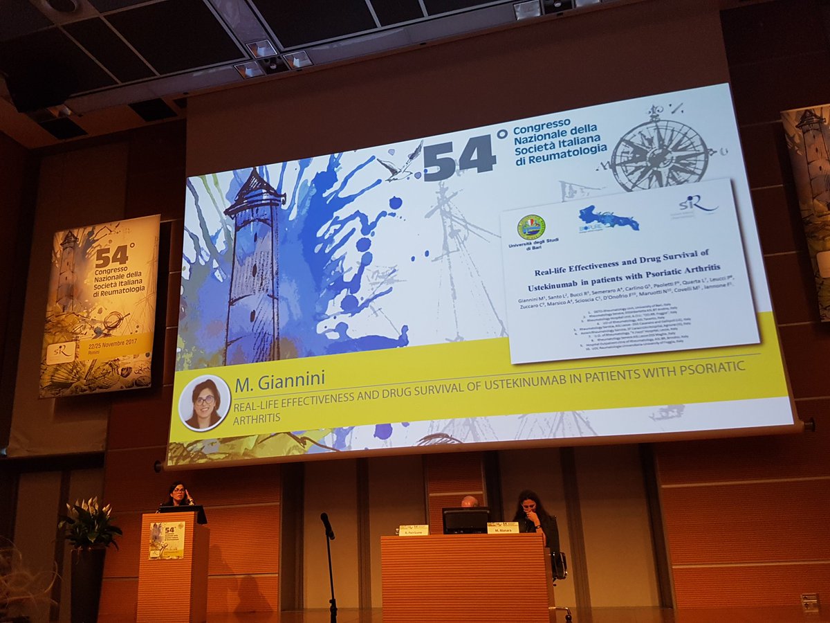 SIRyoung_IT's tweet photo. Focus on psoriatic arthritis: Dr M. Giannini showed data of real-life about ustekinumab effectiveness and drug survival #congressoSIR #SIR2017 https://t.co/1p7B6YkOTi
