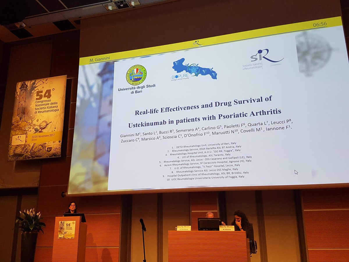 SIRyoung_IT's tweet photo. Focus on psoriatic arthritis: Dr M. Giannini showed data of real-life about ustekinumab effectiveness and drug survival #congressoSIR #SIR2017 https://t.co/1p7B6YkOTi