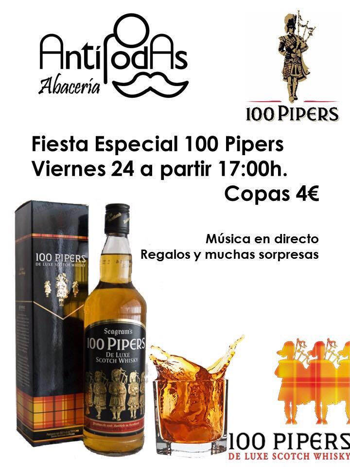 GUISARTE - GREE FRIDAY - FIESTA 100 PIPERS A partir de las 14,30h y durante toda la tarde gran día de eventos

- #GuisArte con #Garbanzos con #Manitas por solo 1,50€ la cazuela &amp; #Concierto de Ángel Rosa (Voz &amp; Guitarra) &amp; Tom (Saxofón) y luego fiesta 100PIPERS #sevilla