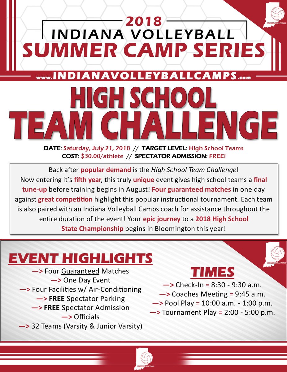 IndianaVBCamps's tweet photo. We present the 2018 Summer Camp Series!! 🔴🏐🔴🏐

Registration opens on Monday, December 18th @ 10:00 a.m. If you register between then and Friday, December, 22nd - you'll receive a free 🎁from us! We to see you in Bloomington this summer! https://t.co/tgtJNCobpb