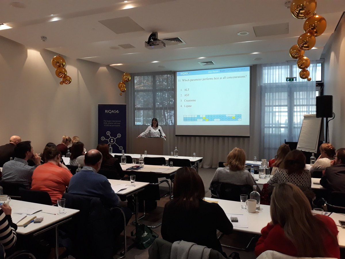RandoxClinical's tweet photo. The afternoon session of our #RIQASUserForum17 in Dublin is underway, the attendees are getting in insight into Understanding Measurement Uncertainty, Understanding & Interpreting RIQAS reports and Troubleshooting! #Dublin #RIQAS #EQA #RandoxQC https://t.co/k8qhHij6Vf