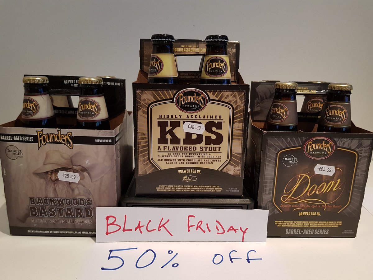 craftcentral's tweet photo. Black Friday 50% off Meaga Deal on @foundersbrewing KBS stout 11.9% &amp; Backward Bastard 11% &amp; Doon 12.4% Ipa aged in Bourbon barrells. #BlackFridayDeals #CraftBeerSpecials @GrandCruBeers @m1xr @Myler68 https://t.co/HQ4kbVjTIL