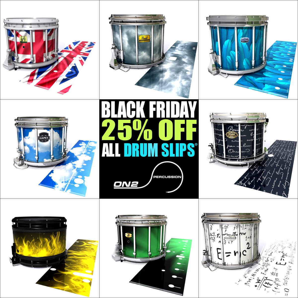 ON2Percussion's tweet photo. Today Only!
25% Off All Drum Slips® during our Black Friday Sale!
Sale includes our newly released Themed Library Designs. Check it out! https://t.co/1ce3xQHfuz
#ONPercussion #DrumSlips #BlackFriday https://t.co/fUQD4szoK3