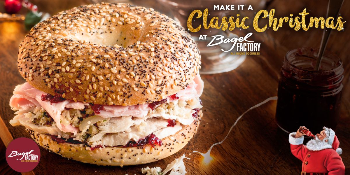 BagelFactoryIE's tweet photo. 🎉Introducing our Festive Rangel! 🎉

Make it a Classic Christmas with our Festive Turkey and Ham Bagel! Enjoy with a Honeycomb Hot Chocolate or Mocha or with a festive Coca-Cola! 🎅🏻

#BagelFactory #AllRoundGoodness #MakeItAClassicChristmas https://t.co/OTthozfidq