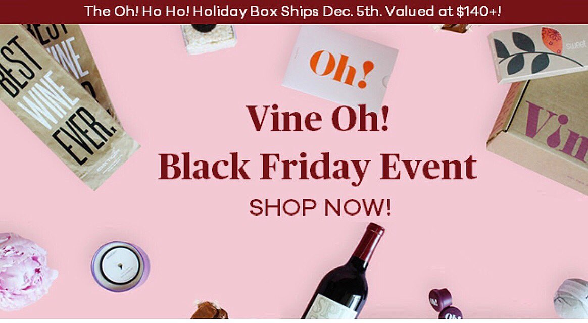 GetVineOh's tweet photo. Oh! Yes! It’s Black Friday deal time!  $15 off a new subscription PLUS a FREE Pure Lano Natural Hydrating Lipgloss. Enter HOLIDAYYAY at checkout! 🎄🖤#vineohbox #blackfriday #sipsandsurprises https://t.co/0aJn3Rk87V