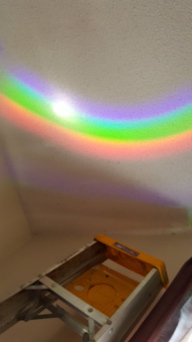 I seen a rainbow yesterday, cuz too many storms have come and gone...then a rainbow showed up in my house.set it off