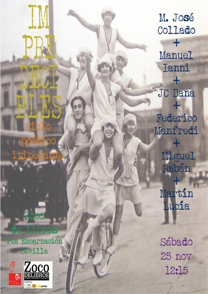 edenhuida's tweet photo. Mañana sábado 25, dentro de las actividades del @ZocodLibros y del #SaturdayBooks, vuelve, #Impredecibles, el ciclo poético sin sede ni horario ni fecha en el calendario. ¡¡Os esperamos!! https://t.co/axPicP2c5E
