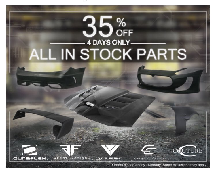 slickservin20's tweet photo. Black Friday Starts Now!!!! 
**International Shipping Available**
**Free will call pick up from Fullerton,CA!!!**
Link in bio - DM for inquiries!! 
#extremedimensions #carboncreations #aerofunction #duraflex #vaero #bodykits #carbonfiber #wings #hoods #bumper #carparts https://t.co/rr1F8fkmtw