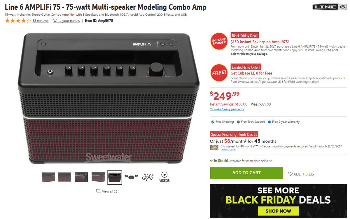 MusiciansNews's tweet photo. Get $150 in instant savings on the Line 6 AMPLIFi 75 Modeling Amp in the Black Friday sale at our sponsor @SweetwaterSound
https://t.co/bwF4UZyRmZ
#BlackFriday #ModelingAmp #GuitarAmp #GuitarGear https://t.co/VvcvZ7Tl0u