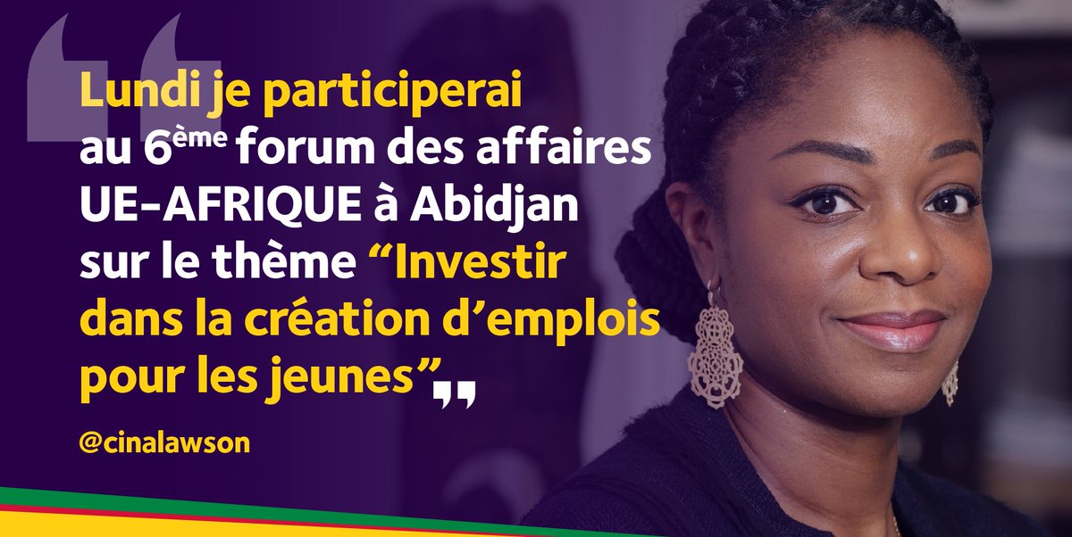 cinalawson's tweet photo. Très honorée de participer lundi au #EABF2017 à #Abidjan. De riches échanges en perspective en matière de création d'#emplois pour les jeunes. https://t.co/kqr4eeBCEI