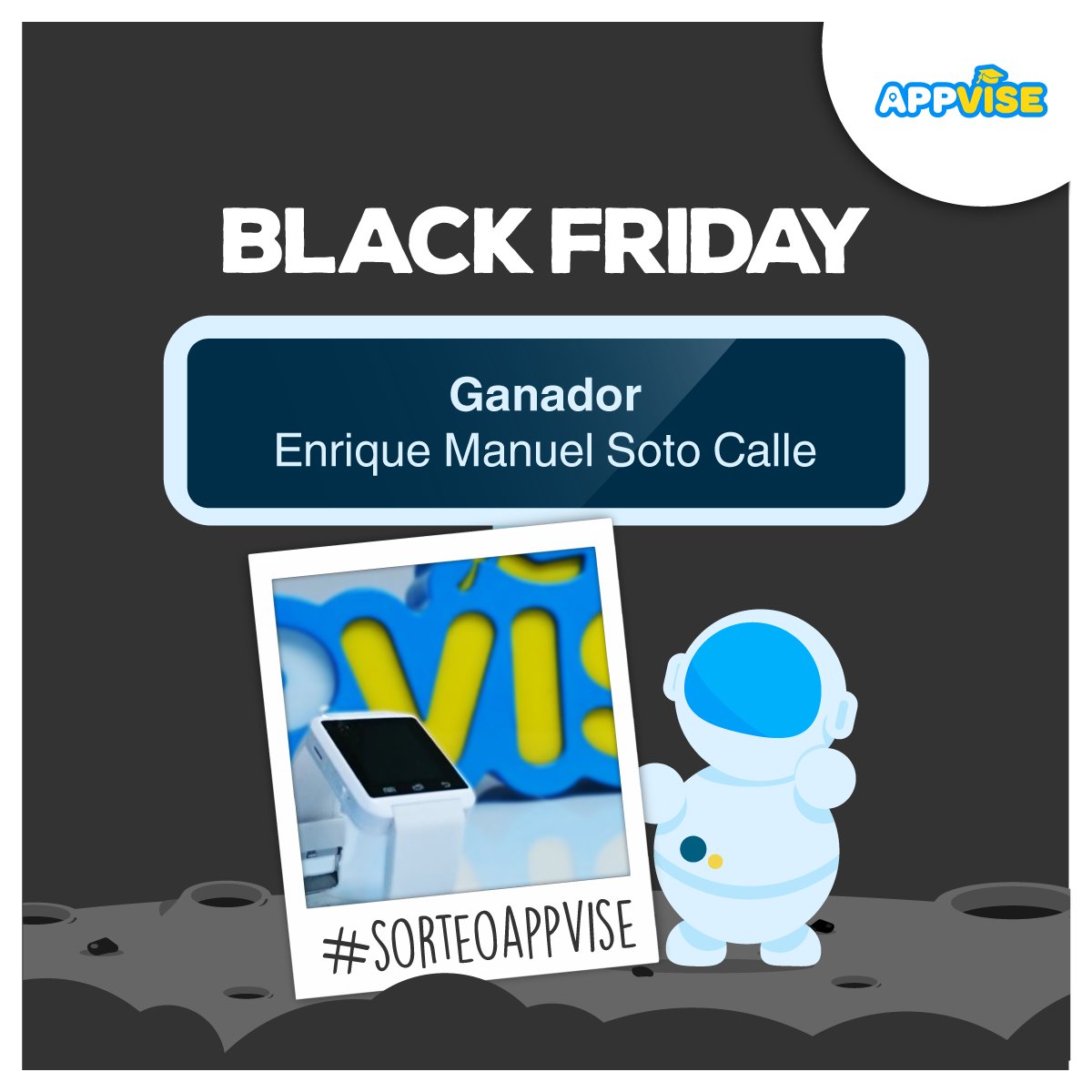 appviseapp's tweet photo. 📣 Enrique Manuel Soto Calle es el ganador de nuestro #SorteoAppvise.⌚ ¡Muchas felicidades!👏🏻
Gracias a todos nuestros seguidores por participar. 😉
#GanadorDeSorteo #BlackFriday #Sorteo https://t.co/brMopJfbP7
