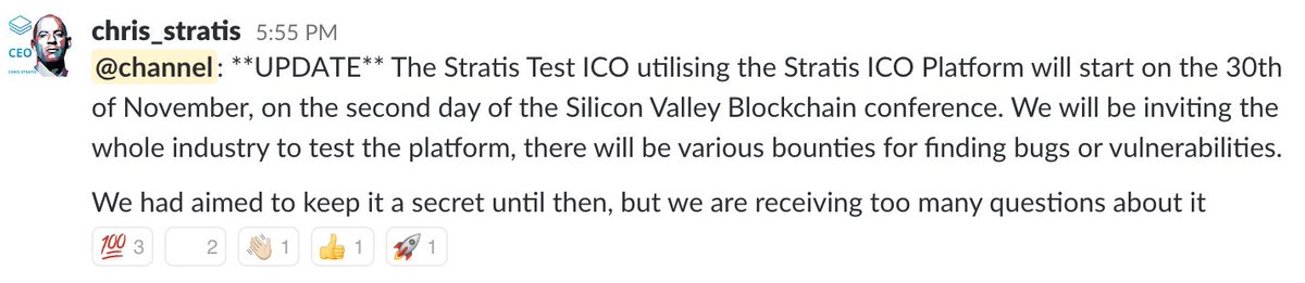 Saiyandegens's tweet photo. **UPDATE** The Stratis Test ICO utilising the Stratis ICO Platform will start on the 30th of November, on the second day of the Silicon Valley Blockchain conference. @stratisplatform $STRAT $BTC #blockchain #stratis #development #ICO #fintech #crypto $CRYPTO https://t.co/XcbekHALZW