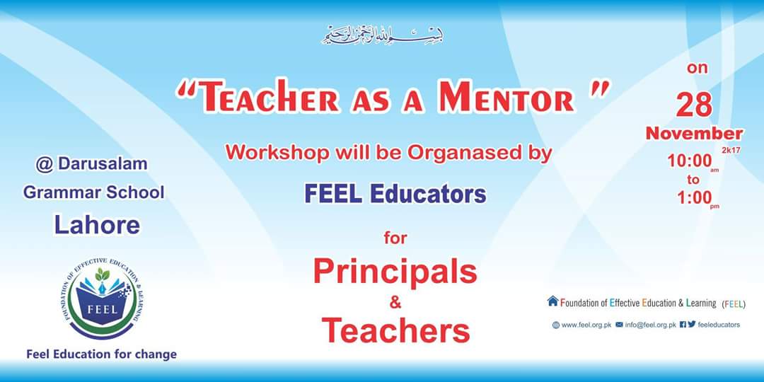 FeelEducators's tweet photo. A workshop for #principals &amp; #teachers on the #topic of #teacher as a #mentor'' on 28 Nov 2017 @Darusalam Grammar School #Lahore
#Teachers #Workshop by #FeelEdu https://t.co/V5GKY6MCKu