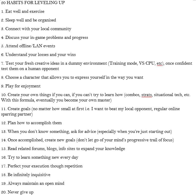 RyanJosephHart's tweet image. 20 HABITS FOR LEVELING UP ON ANY FIGHTING GAME
