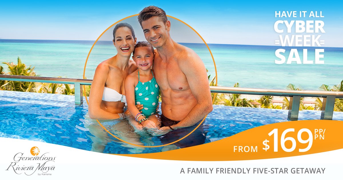 GenerationsRsrt's tweet photo. Have you booked your Gourmet Inclusive family getaway?! Shop the #CyberWeek sale now through November 29th and enjoy rates starting at $169 pp/pn. Click here to book: https://t.co/T6GaOvhSqA. https://t.co/tww1Xvc3ZL