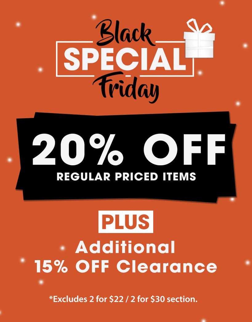 illinishop's tweet photo. Black Friday Specials! Receive 20% off all regular priced items and get an additional 15% off clearance items! Offers valid in-store only. #blackfriday #blackfridaydeals #illinishop https://t.co/r8vEgVHz7h