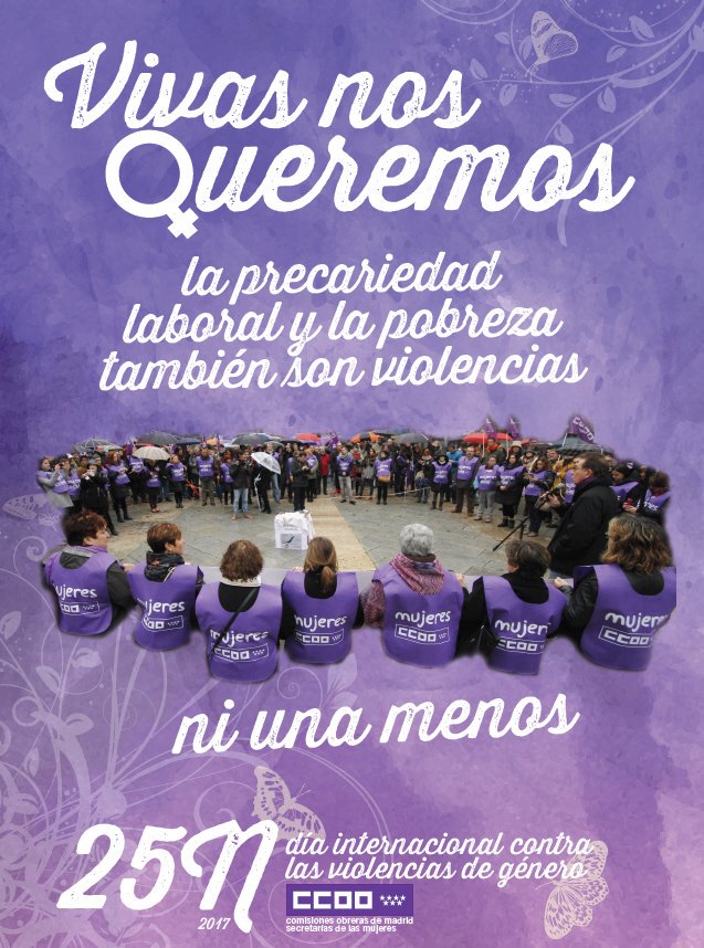 CCOOMadrid's tweet photo. Mañana sábado #25N contra la #violenciamachista Manifestación 19h Plaza de la Villa - Sol #CCOO #Madrid "Vivas nos queremos" #NiunaMenos https://t.co/rmGcaFvu1D https://t.co/2S465nWVcG