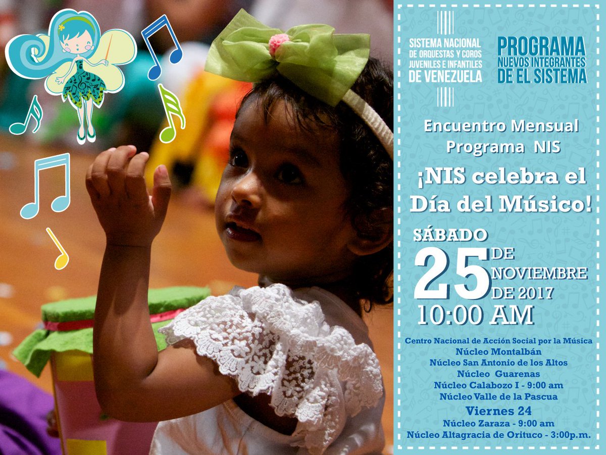 Lleva a tu niño o niña al Encuentro mensual del <a href="/ProgramaNIS/">Programa NIS</a>. Consulta aquí las fechas y los lugares #ProgramaNIS #ProgramasElSistema #SomosElSistema #Música