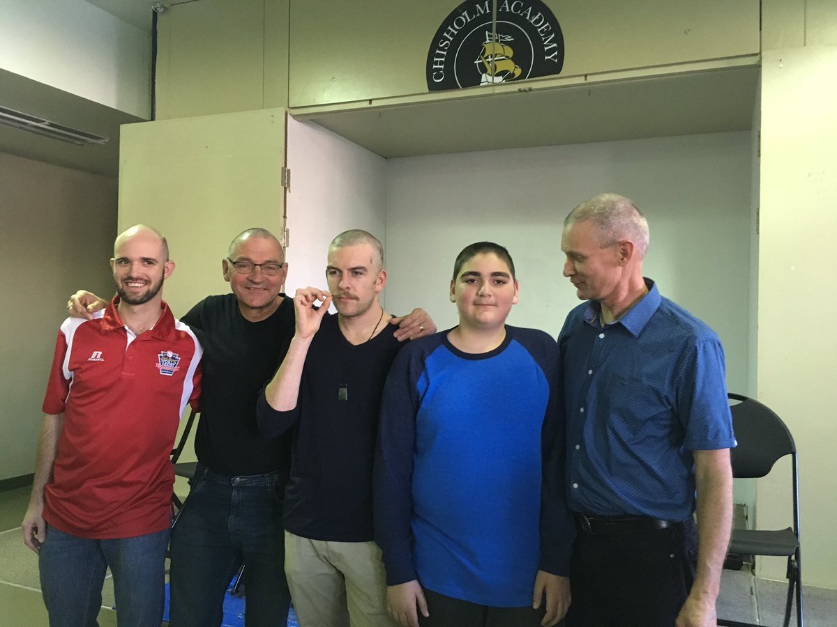 chisholmacademy's tweet photo. Now the after: thank you so much to all the amazing teachers &amp; our student for shaving their heads today to raise money for @cancersociety https://t.co/uKH362iKK4