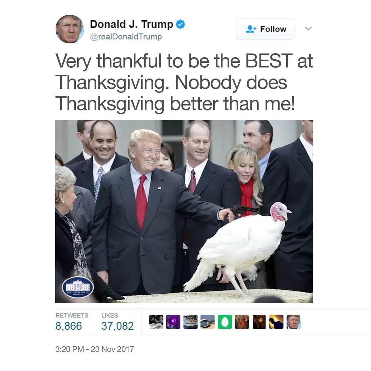 MakeAmerica1s's tweet image. When Trump pardons the turkey 🇺🇲😎