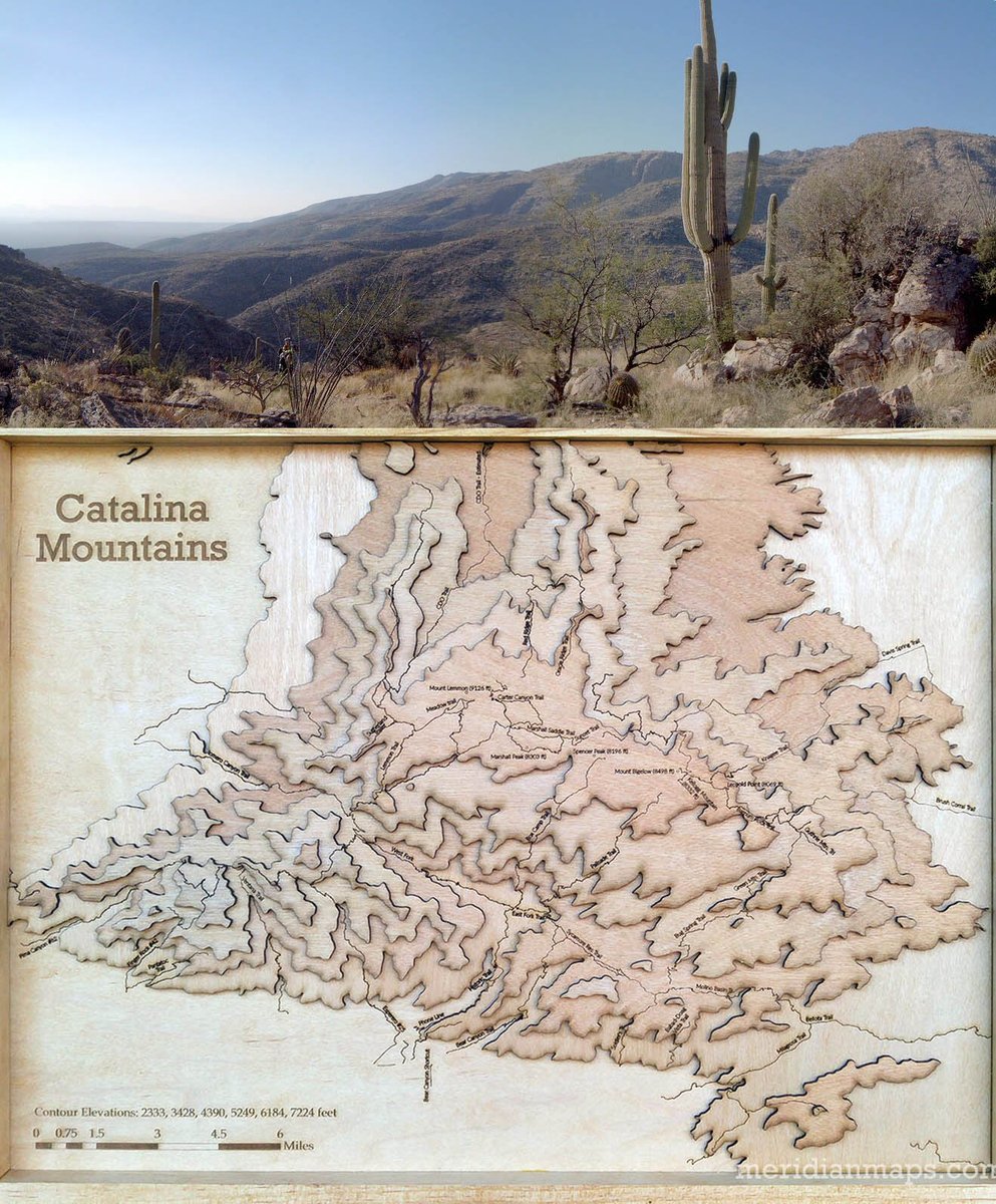 MeridianMaps's tweet photo. For the trailblazers in all of us, our latest -- a topographic trail map of the Catalina Mountains near Tucson, AZ next to the real thing.
#catalinamountains #trailmap #hiking #topographicalmap #lasercut #hikeaz #outdoors #trails #arizona #map #wallart #themapisnottheterritory https://t.co/XXQfst88I0