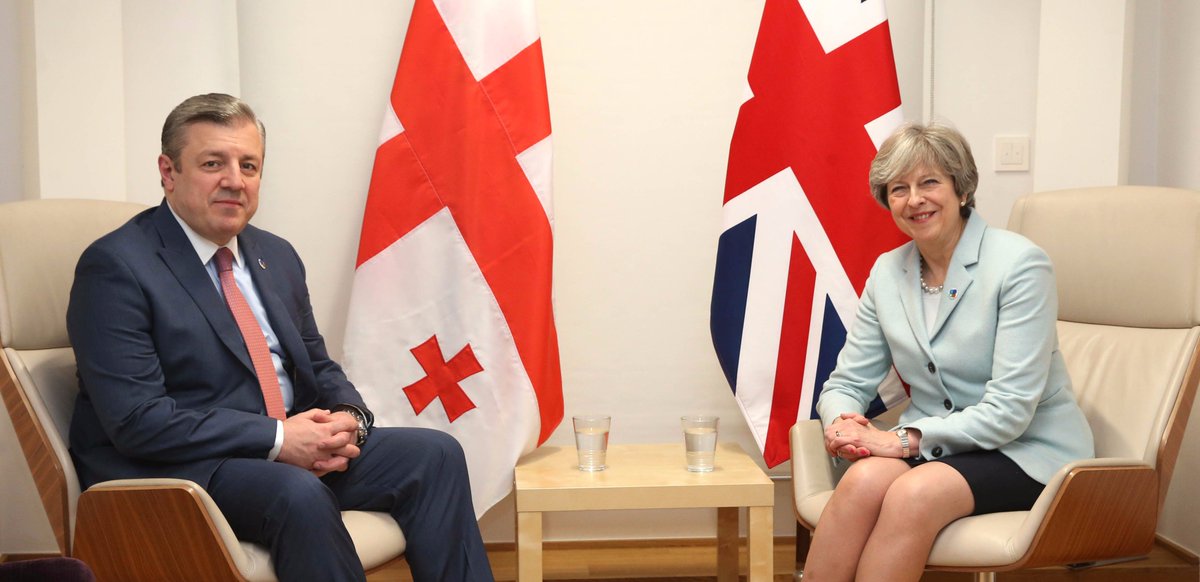 KvirikashviliGi's tweet photo. Had a very productive meeting with @theresa_may. We discussed the strategic partnership and deepening active economic relations between #Georgia and the #UnitedKingdom. Our countries have potential for greater cooperation. #EaPsummit https://t.co/mKSEow7O2M https://t.co/XD3HCyz3xA