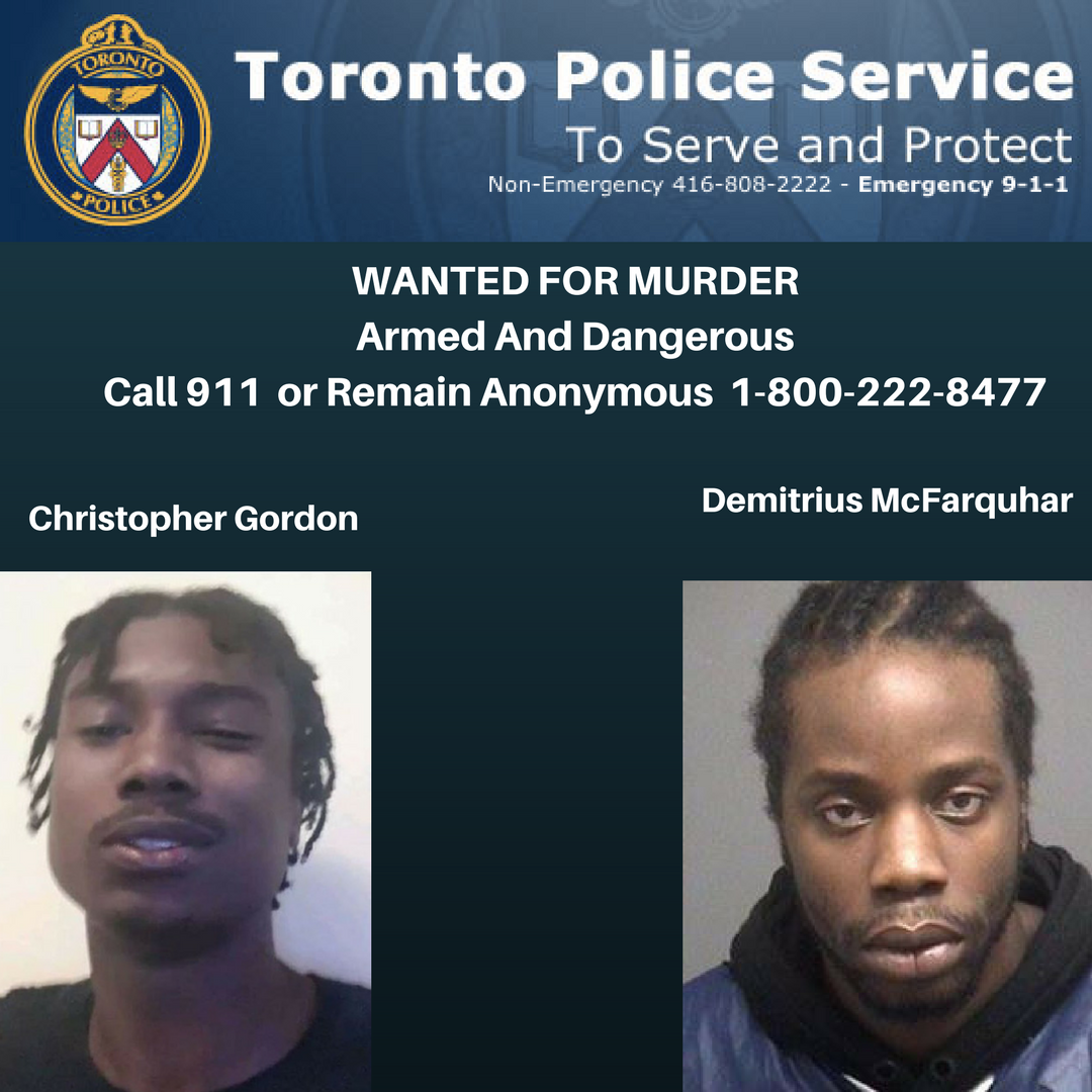 Please retweet *Armed And Dangerous* 2 men wanted for murder after teen girl turns self in &amp; charged for accessory after the fact to murder. Weston Road and Lawrence Avenue West area of Toronto. Call 911 or remain anonymous 1-800-222-8477