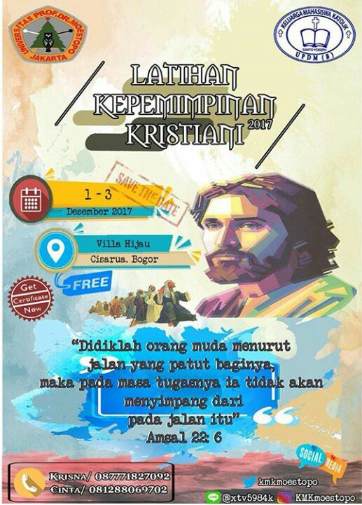 Shalom semuanya! Kami panitia LKK KMK 2017 ingin mengundang teman-teman keluarga besar KMK Moestopo untuk hadir dan bergabung dalam acara ini. Besar harapan kami dari panitia LKK akan kehadiran teman-teman dan alumni <a href="/KMK_Moestopo/">KMK Moestopo</a> . Atas perhatiannya kami ucapkan terimakasih.