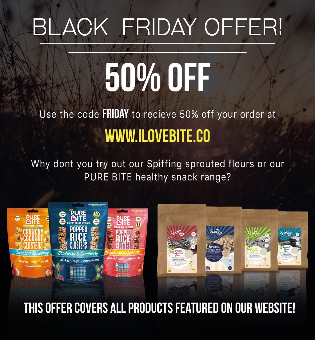 PureBite's tweet photo. Evening! Spent all your cash? Buy yourself something good - 50% off all healthy snacks #purebite #blackfriday https://t.co/rlIsLEhvIR