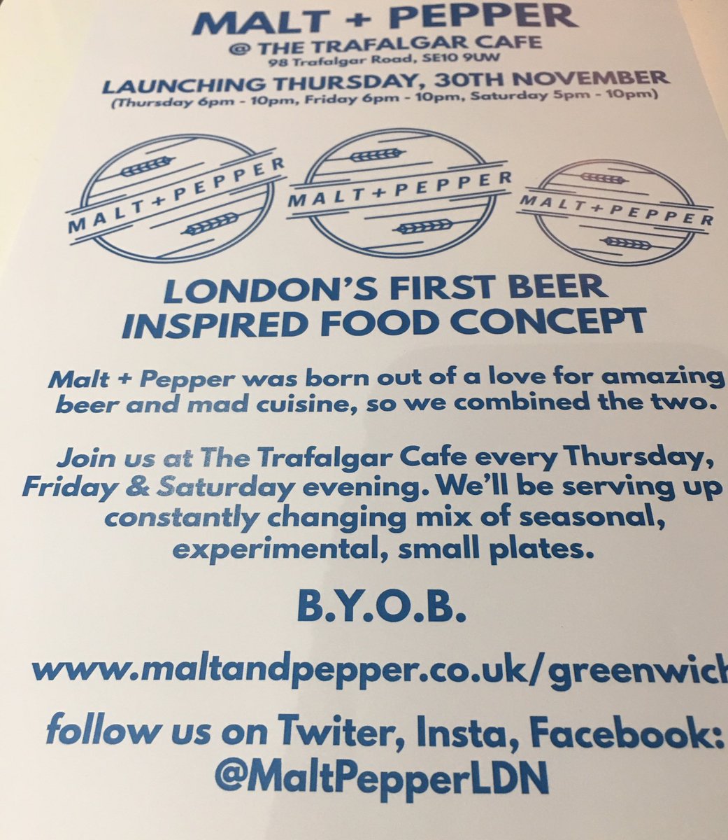We are welcoming Malt+Pepper at The Trafalgar  wish you best of luck 
Looking forward to eating your delicious food 🍴🍽🍺🍻