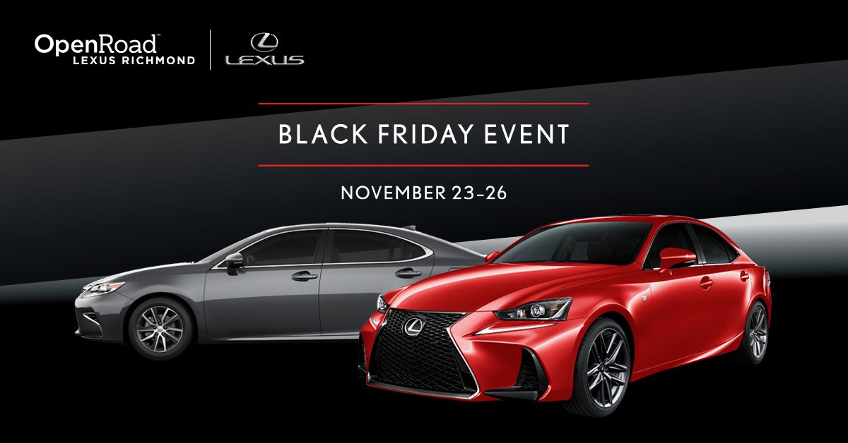 Skip the Black Friday lines at mall - visit Lexus Richmond instead. We're hosting a Black Friday Event to showcase our lowest prices &amp; rates from 0.9% | Cash Incentives up to $5000 off

RSVP here: bit.ly/OpenRoadLexusB…
