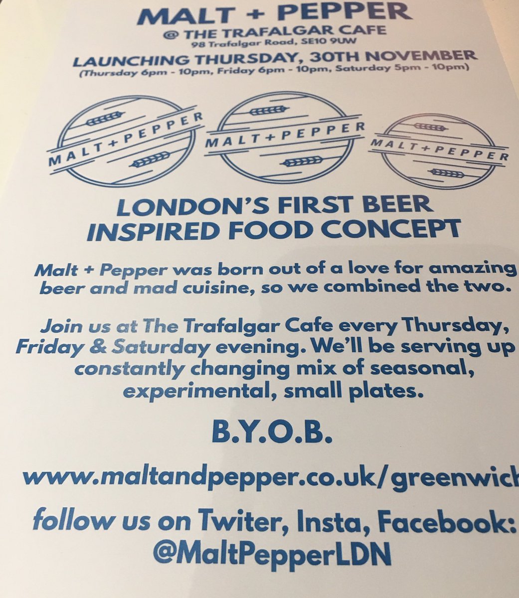 We are welcoming Malt+Pepper at The Trafalgar 
Whish you best of luck 
Looking forward to eat your delicious food🍺🍴🍽🍻