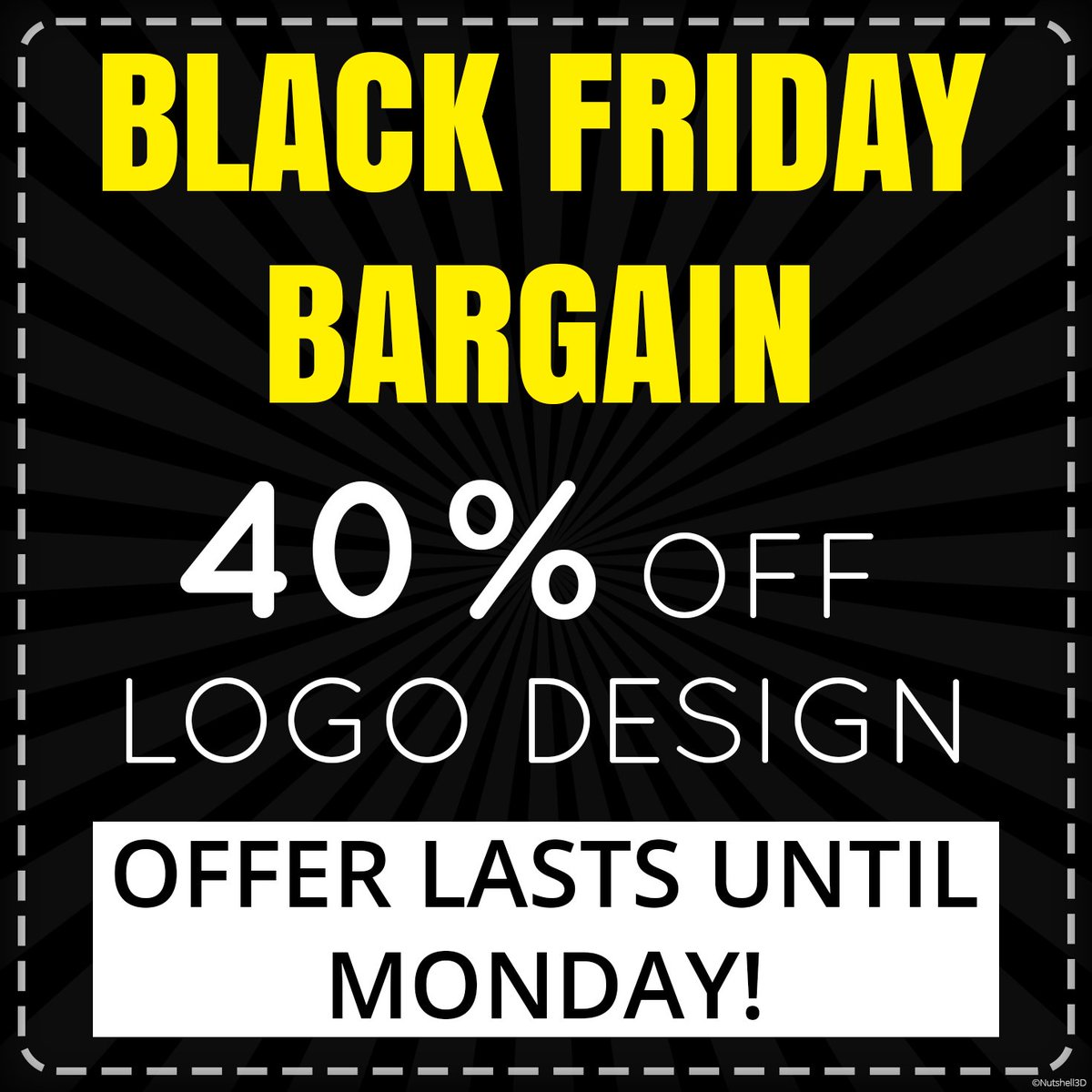 Nutshell3D's tweet image. Get a whopping 40% off logo design this #BlackFriday weekend! Offer available until Monday.